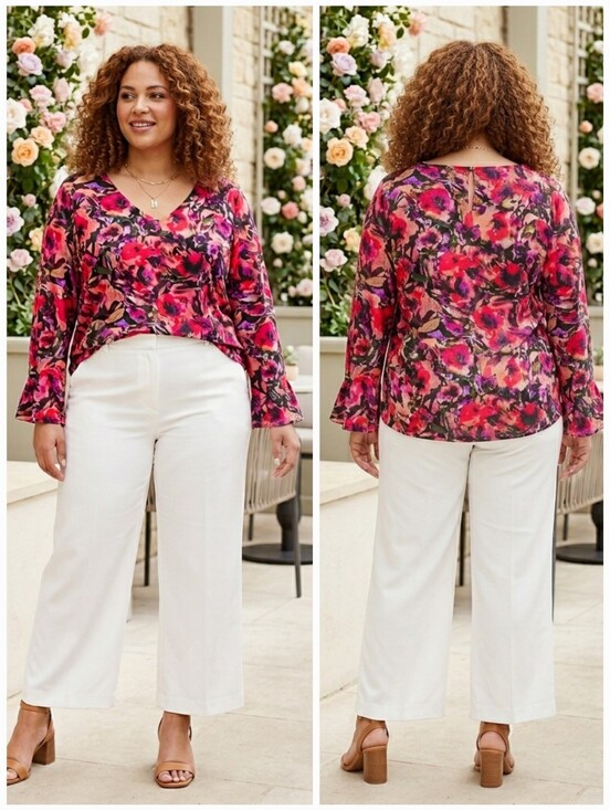 Laura Tops - Laura XL Modern Contemporary Romantic Abstract Watercolour Floral Silky Knit Top